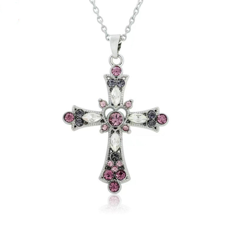 2pairs/pack Bohemian Style Crystal Diamond Color Cross Earrings