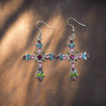 2pairs/pack Bohemian Style Crystal Diamond Color Cross Earrings