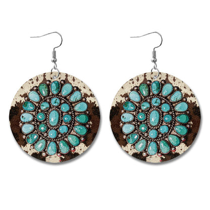 Western Style Sunflower Cow Leather Earrings