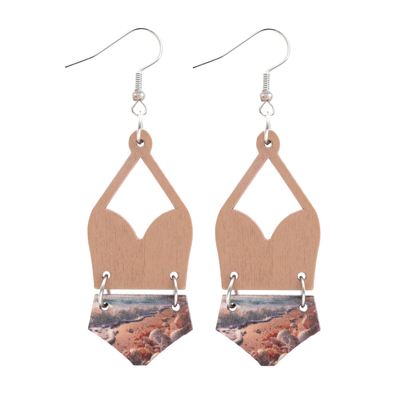 Western Bikini Wooden Geometric Diamond Earrings