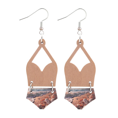 Western Bikini Wooden Geometric Diamond Earrings