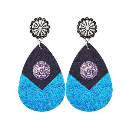 Western Denim Reversible Check Leather Earrings