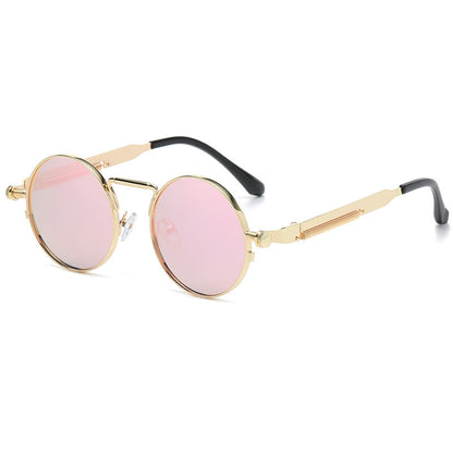 Vintage Round Frame Steampunk Style Metal Spring Leg PC Sunglasses