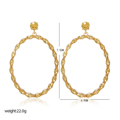 Alloy Diamond Oval Drop Earrings