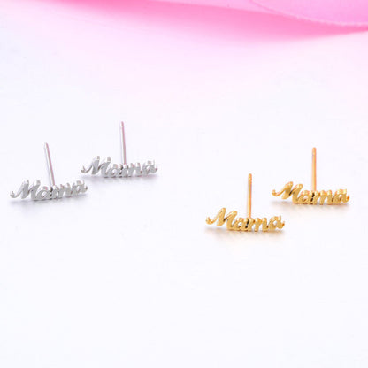 Wholesale Mother's Day Titanium Steel Letters Gold Plated Ear Studs