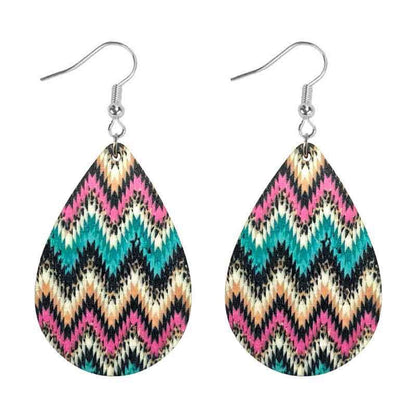 Western Style Aztec Diamond Studded Leather Drop Earrings