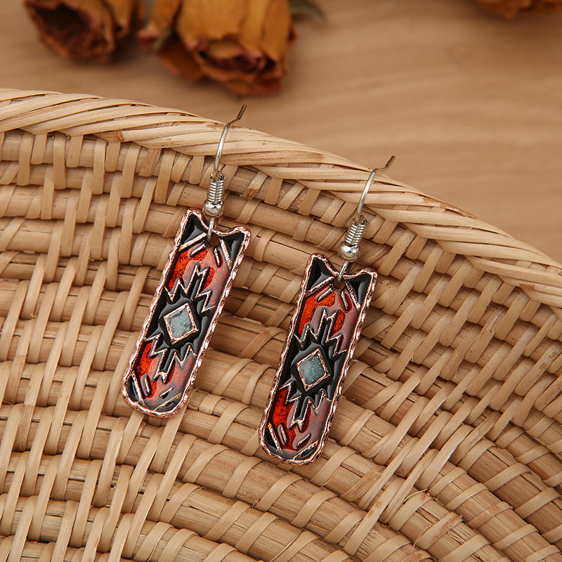 Western Style Aztec Pattern Oil Dropping Earrings