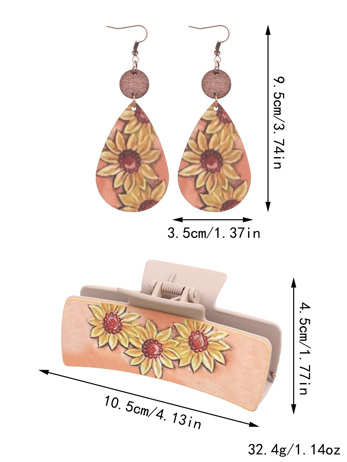 Western Style Sunflower Cactus Leather Hair Clip Earrings