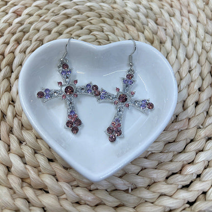 2pairs/pack Bohemian Style Crystal Diamond Color Cross Earrings