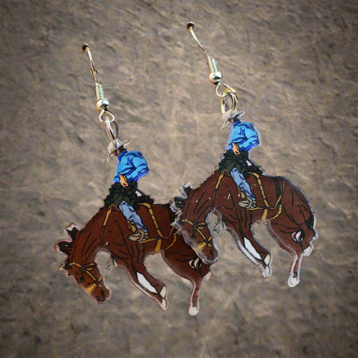 Western Style Denim Horse Riding Acrylic Earrings