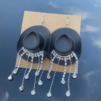 Western Style Cowboy Hat Shiny Tassel Earrings