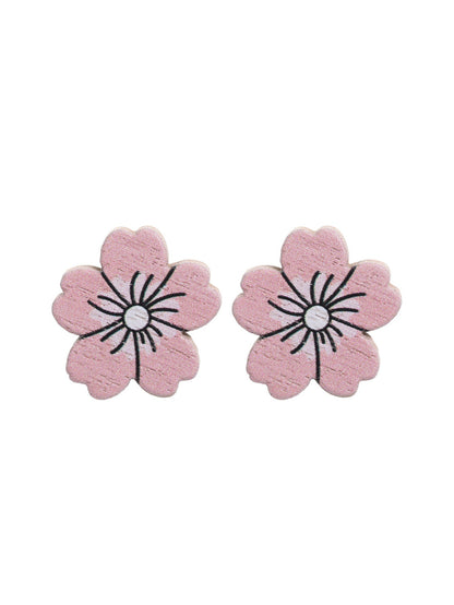 Western Style Sunflower Flower Chrysanthemum Pattern Wooden Earrings