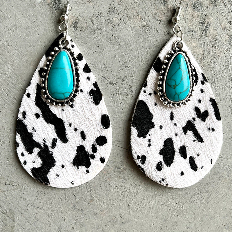 2 Pairs/Pack Western Animal Print Leather Earrings