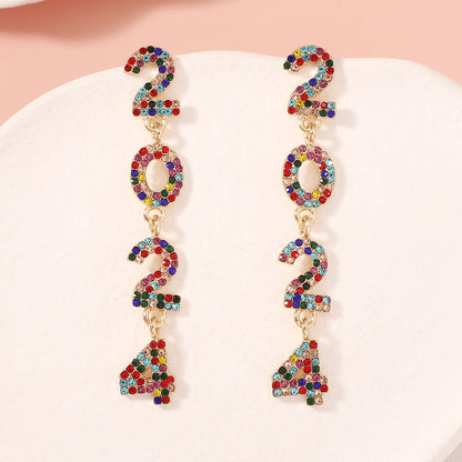 2024 Full Diamond Digital Zinc Alloy Earrings