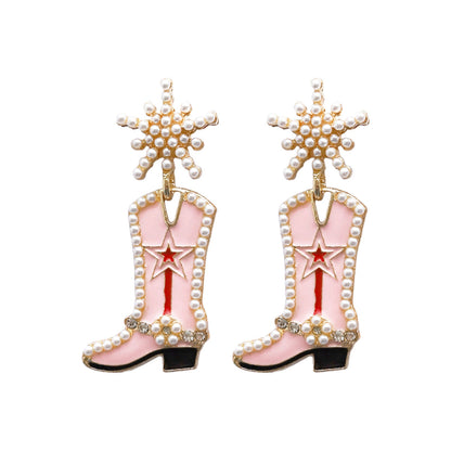 Western Cowboy Hat Alloy Christmas Boots Earrings