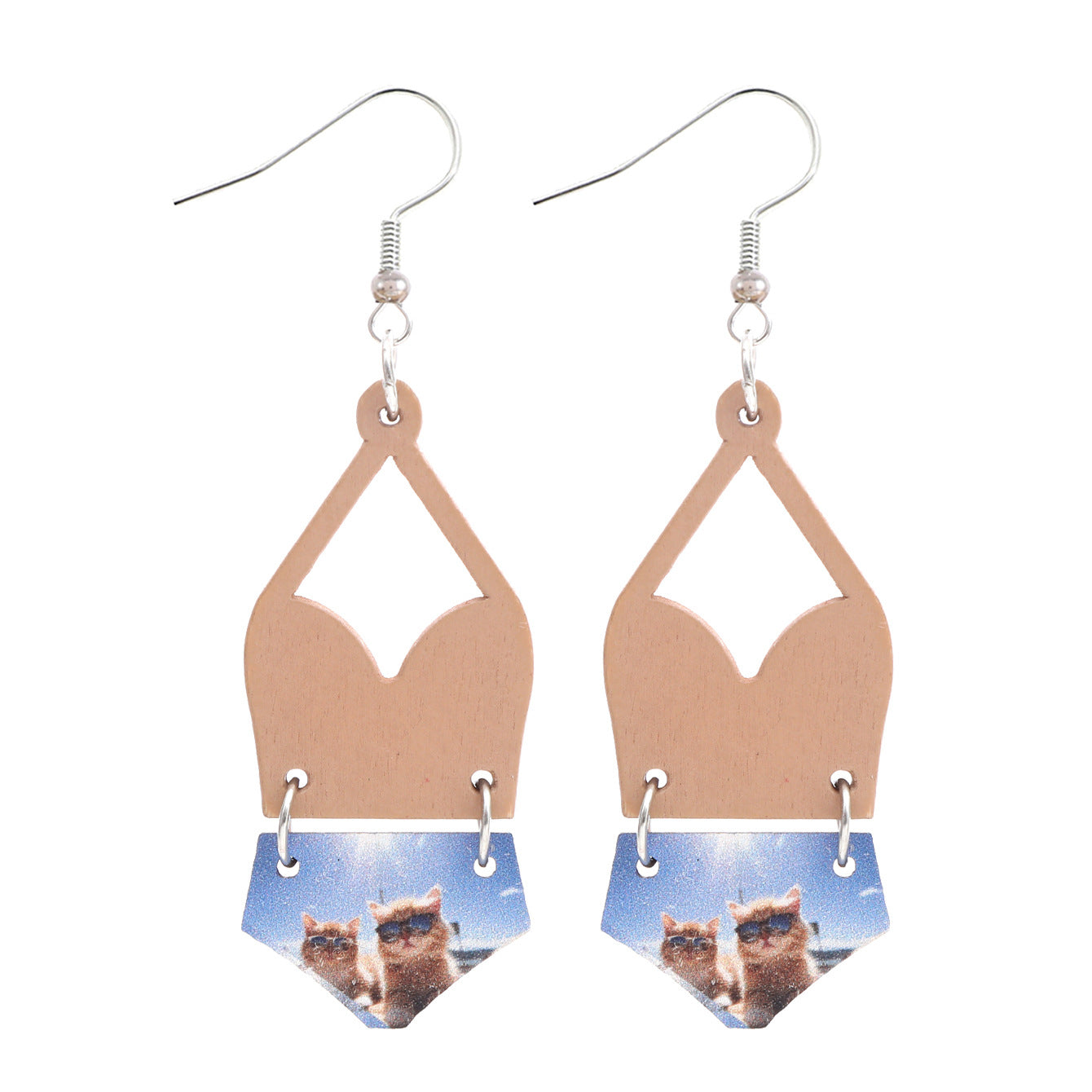 Western Bikini Wooden Geometric Diamond Earrings