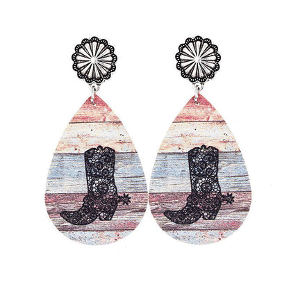 Western Denim Reversible Check Leather Earrings