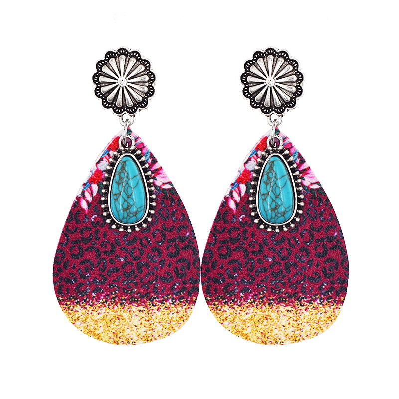 Western Denim Leopard Leather Earrings