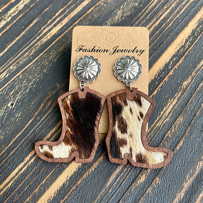 Western Style Western Cowboy Boots Leopard Print Cow