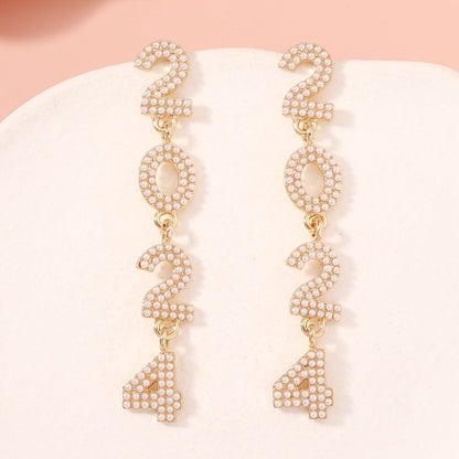 2024 Full Diamond Digital Zinc Alloy Earrings