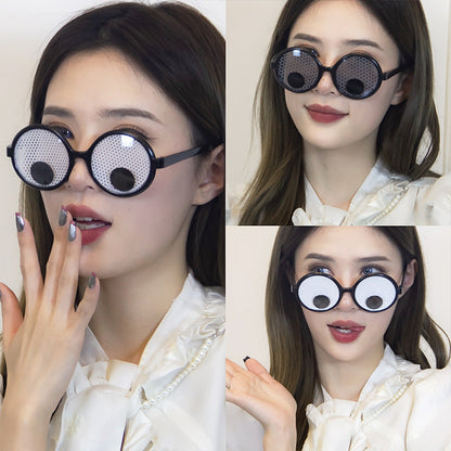 ABS Round Frame Rotatable Eyeball Funny Glasses