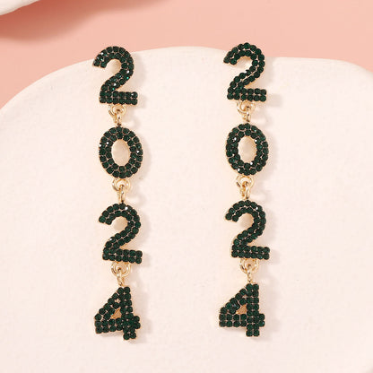 2024 Full Diamond Digital Zinc Alloy Earrings