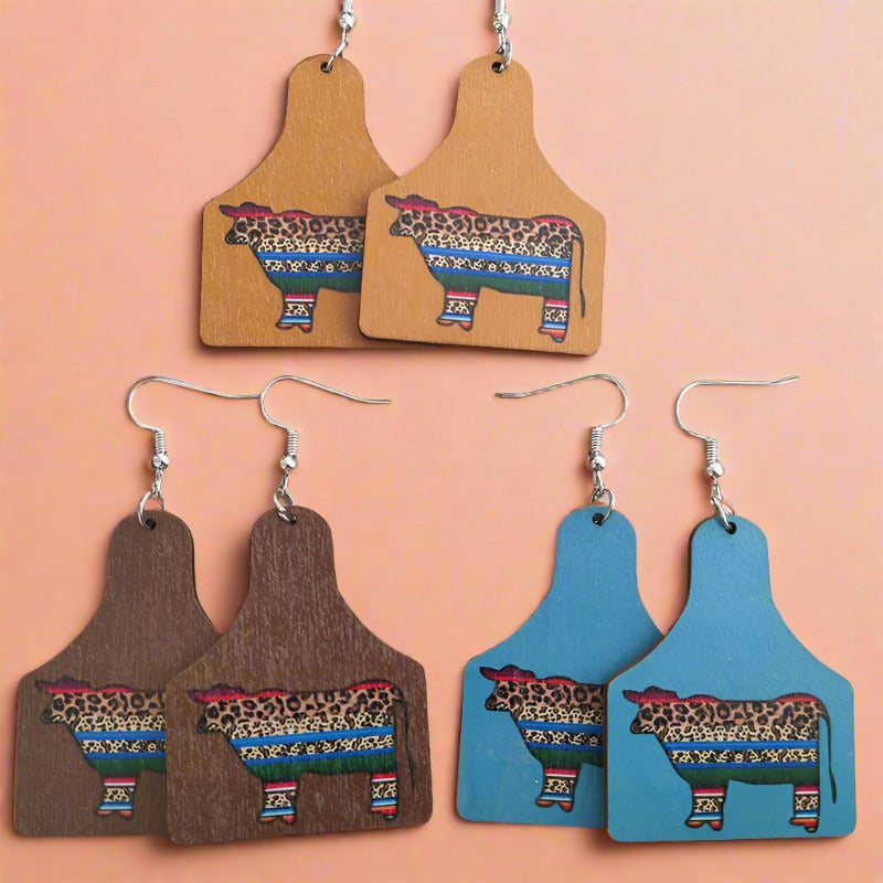 Western Style Aztec Oxwood Brand Earrings