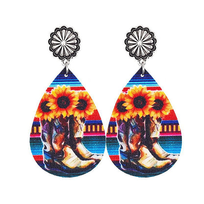 Western Denim Reversible Check Leather Earrings