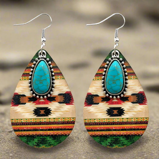 Western Style Aztec Turquoise Ethnic Style Leather Drop