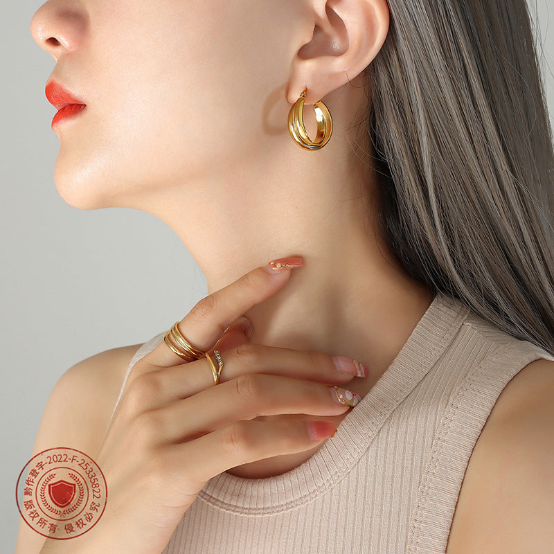 18k Gold Plated Double Piece U Shape Earrings