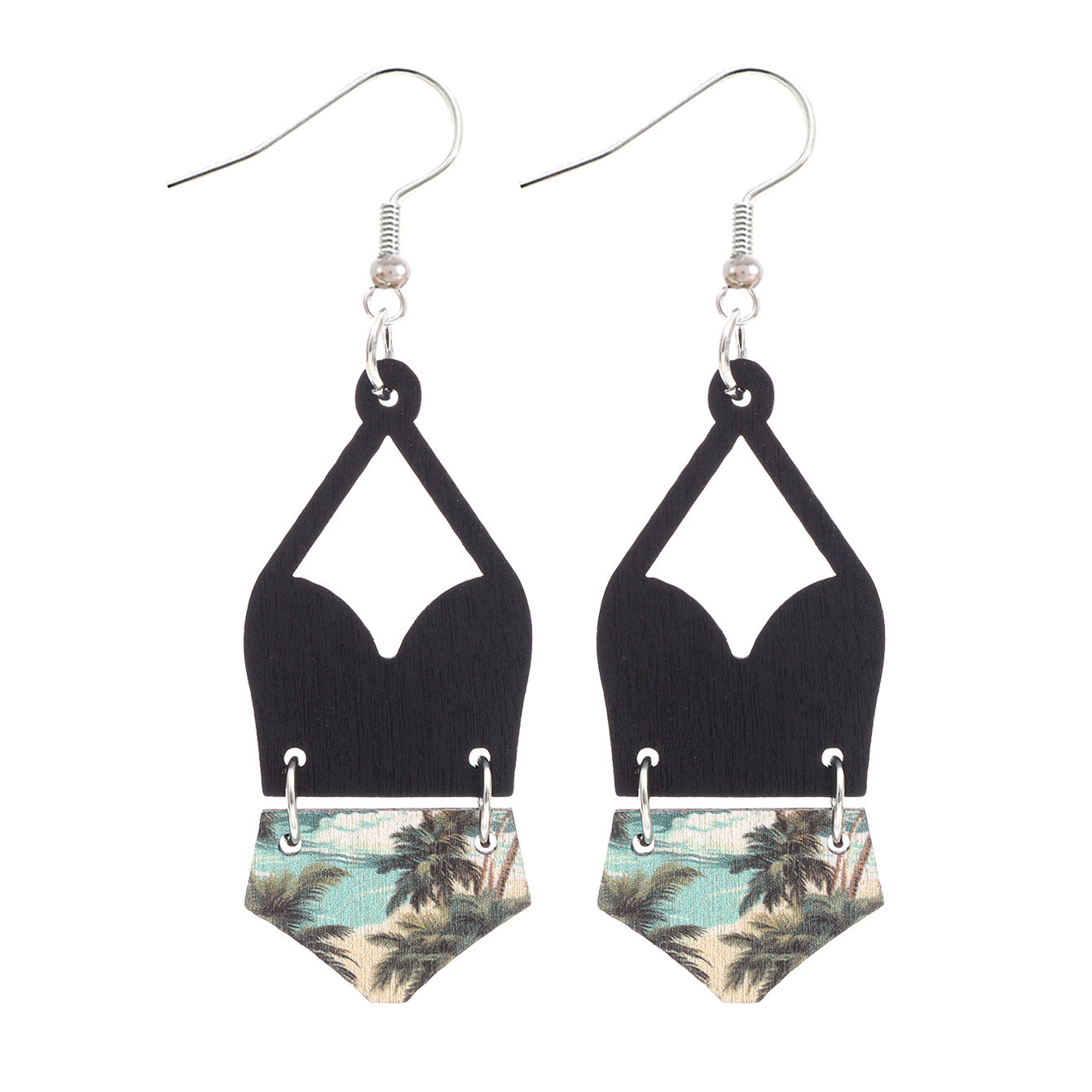 Western Bikini Wooden Geometric Diamond Earrings