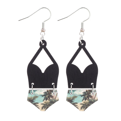 Western Bikini Wooden Geometric Diamond Earrings