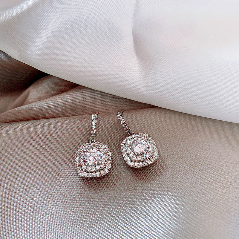 White Copper Full Diamond Micro Inlaid Earrings