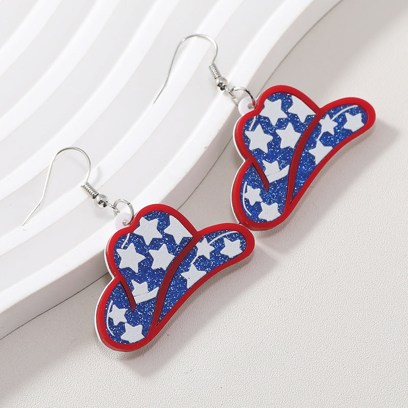 American Independence Day Western Cowboy Hat Acrylic Earrings