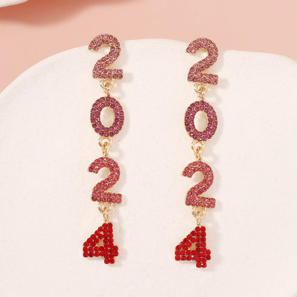 2024 Full Diamond Digital Zinc Alloy Earrings