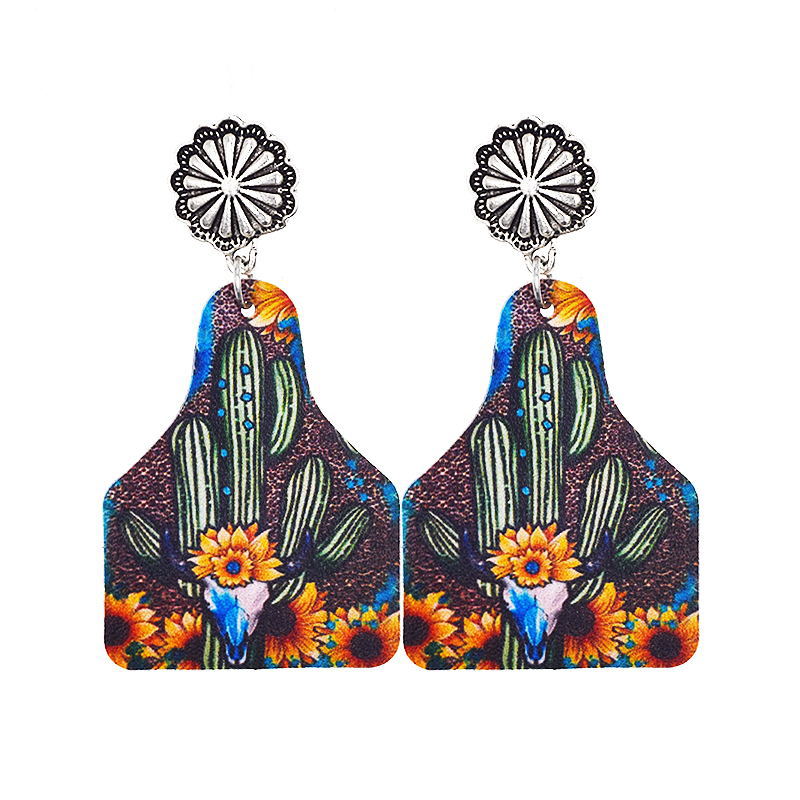 Western Denim Reversible Check Leather Earrings