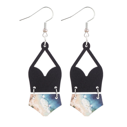 Western Bikini Wooden Geometric Diamond Earrings