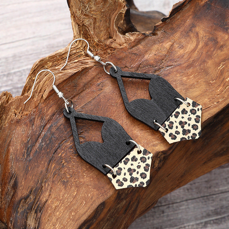 Western Bikini Wooden Geometric Diamond Earrings