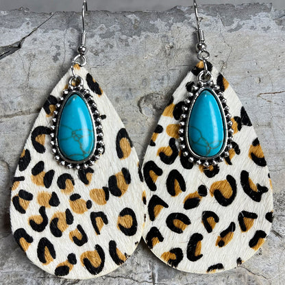 2 Pairs/Pack Western Animal Print Leather Earrings