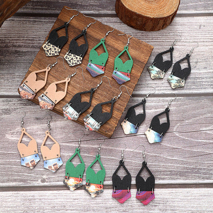 Western Bikini Wooden Geometric Diamond Earrings