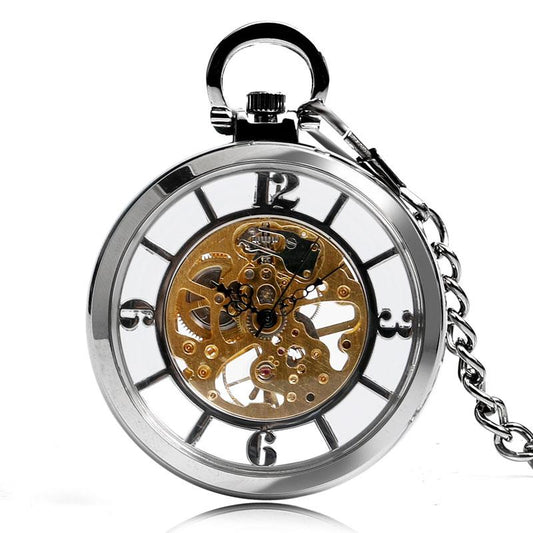 Open Face Skeleton Pocket Watch