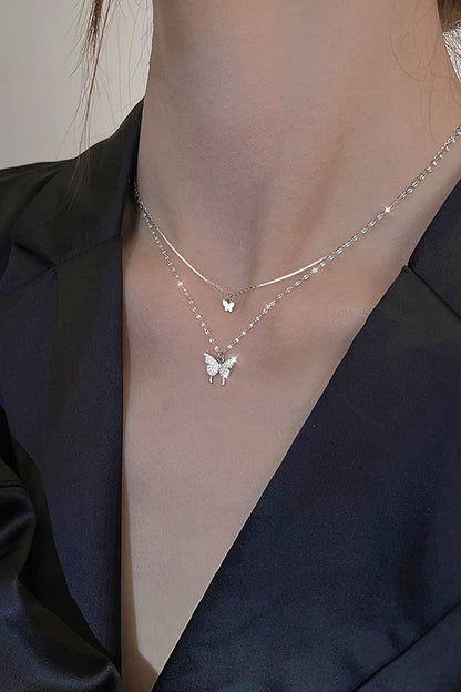 999 Pure Silver Double Layer Butterfly Necklace