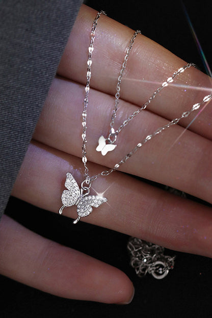 999 Pure Silver Double Layer Butterfly Necklace