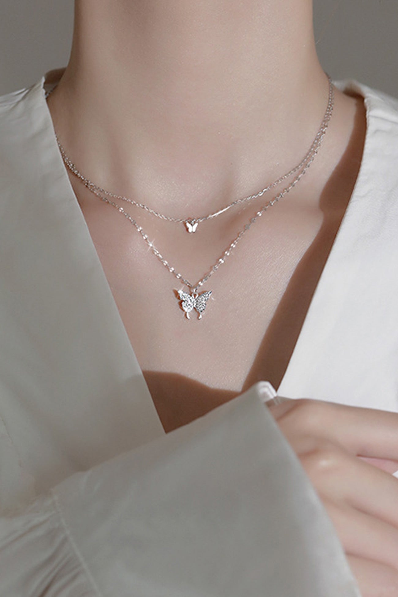 999 Pure Silver Double Layer Butterfly Necklace