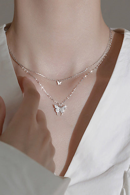 999 Pure Silver Double Layer Butterfly Necklace