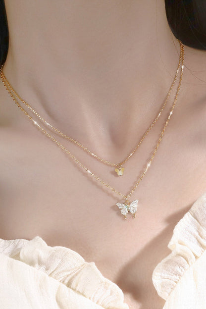 999 Pure Silver Double Layer Butterfly Necklace