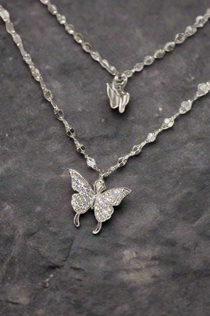 999 Pure Silver Double Layer Butterfly Necklace