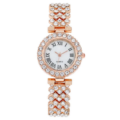 Women Steel Rhinestone Bracelet Watches Set