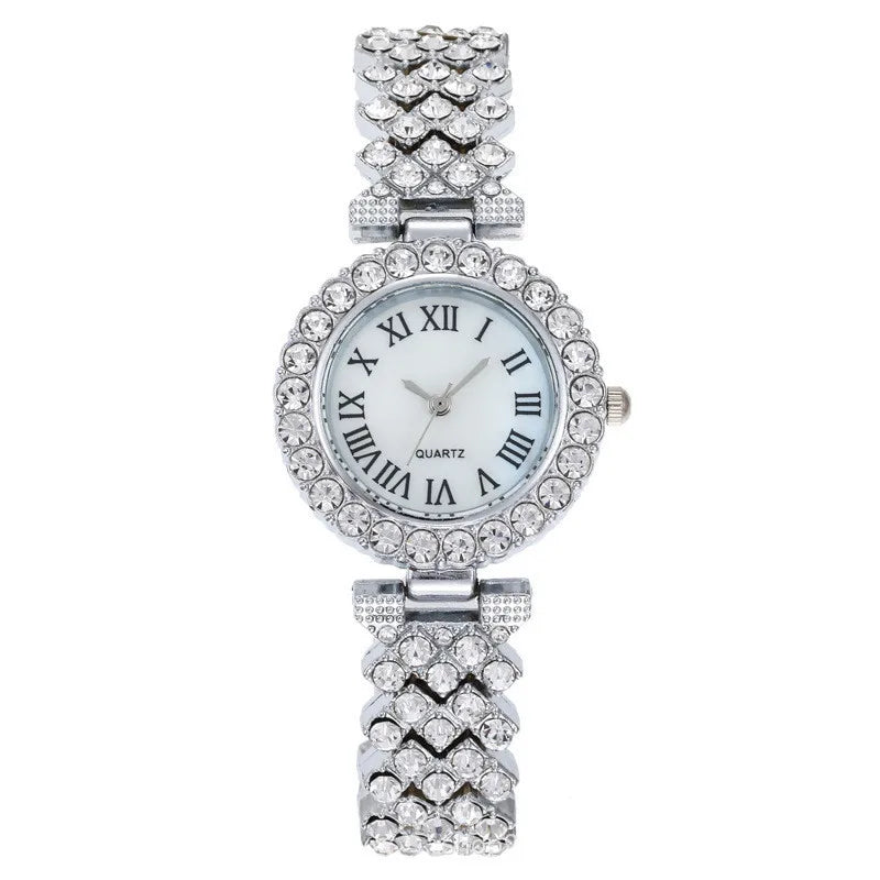 Women Steel Rhinestone Bracelet Watches Set