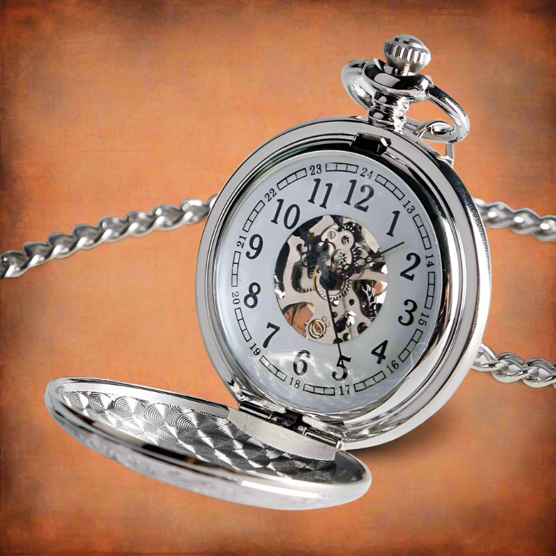 Silver Shield Full Hunter Mechanical Pocket Watch